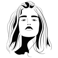 Beautiful brunette model girl with long hair in beauty salon. Portrait of pretty woman posing in vector illustration (hand-drawing). Closeup of beautiful young female model with soft smooth skin.