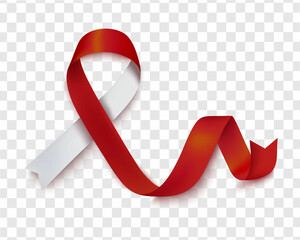 Vector illustration of the pharyngeal cancer awareness tape, isolated on a transparent background. Realistic vector red and white silk ribbon with loop.Poster design