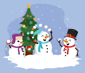 group snowman and tree