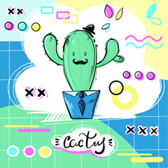 Vector abstract illustration with cactus. Card