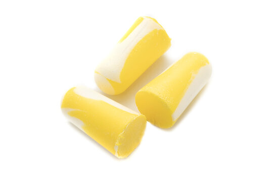 Three ear plugs on a white background