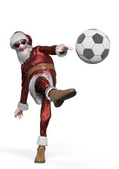 Fototapeta na wymiar santa claus is kicking the football ball