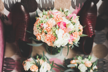 Wonderful luxury wedding bouquet of different flowers