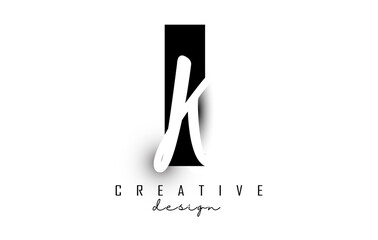 Letters IK Logo with a minimalist design. Letters I and K with geometric and handwritten typography.