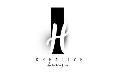 Letters IH Logo with a minimalist design. Letters I and H with geometric and handwritten typography.