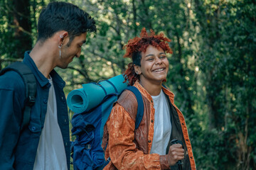 Fototapeta premium young multiethnic couple traveling outdoors