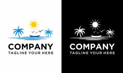 Holiday Logo Design Template. Beach and ship Logo Design Template. Summer Logo design Template. Logo Design Template on a black and white background