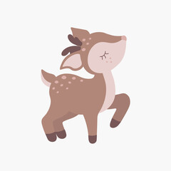 Scandinavian cute deer, fawn. Hand drawn vector element for nursery decoration, baby shower, birthday, children's party, poster, invitation, postcard, kids clothes