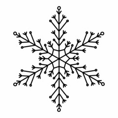 Snowflake doodle isolated on a white background. Vector hand-drawn illustration. Perfect for holiday and Christmas designs, cards, logo, decorations.