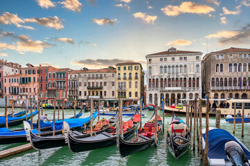 Gondolas are ready at the canal grande