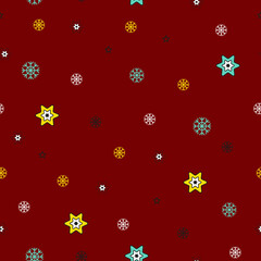 Seamless Christmas vector with snowflakes and stars: Red background. Christmas seamless pattern with snowflakes and stars on red background. Perfect for winter holidays, New Year, Xmas greeting cards.