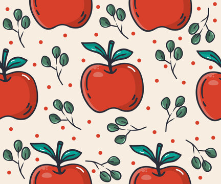 Hand drawn apple, seamless apple pattern great wallpaper, kitchen decor