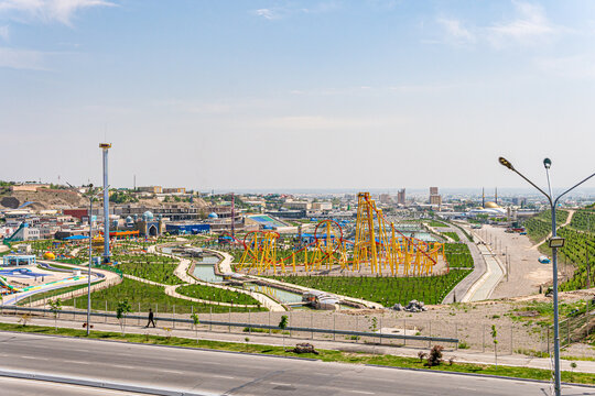 April 14, 2021 - Namangan, Uzbekistan: Afsona amusement Park in Namangan