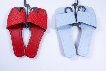 red and blue woman sandals on sale 