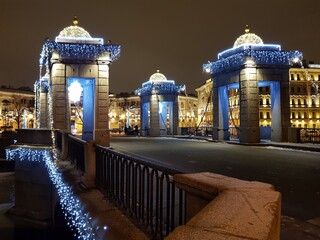 Lomonosov bridge on a winter evening. Russia, St.Peterburg 