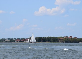 NYC New York City Harbor Sailing Boat Airplane View