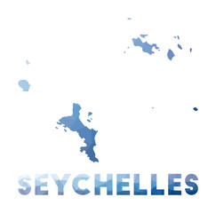 Low poly map of Seychelles. Geometric illustration of the island. Seychelles polygonal map. Technology, internet, network concept. Vector illustration.