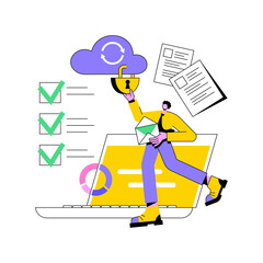 Cloud security abstract concept vector illustration. Cyber security engineering, encrypted storage service, cloud computing, data protection management, information access abstract metaphor. © Vector Juice