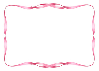 Frame of pink ribbons and bow.Watercolor hand painted illustrations isolated on white background. - 465121375