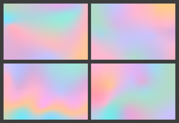 Obraz premium Set of holographic gradient abstract pastel backgrounds. Colorful holographic design for background, cover, template, brochure, wallpaper.