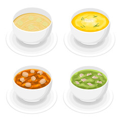 Food dishes soups concept bowl vector illustration