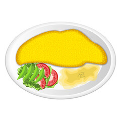 Fish or chicken dish concept plate vector illustration food