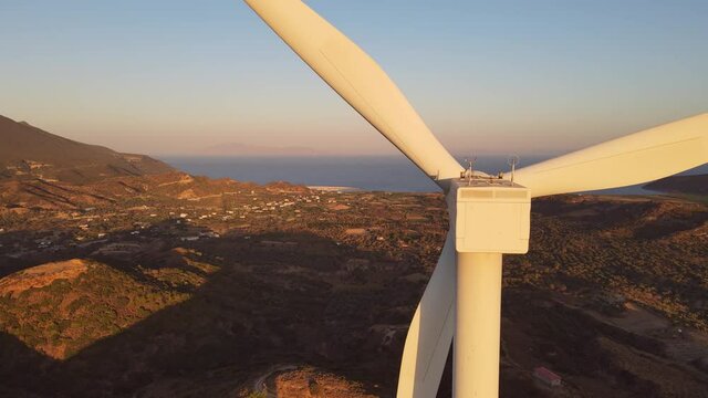 Wind turbine sustainable energy by rotation blades the power, renewable is collected from wind resources