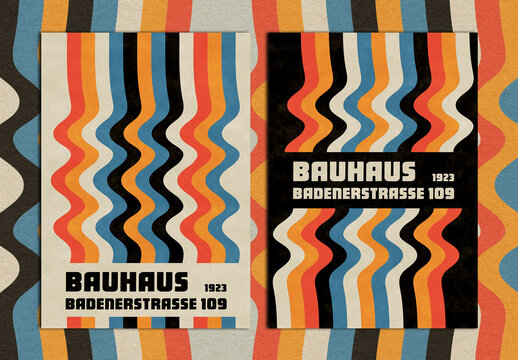 Bauhaus Composition Poster Layout with Wavy Bold Lines Elements