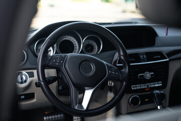 Steering wheel of a modern luxury car