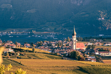 A typical landscape of villages and towns around Bolzano in the Italian South Tirol.