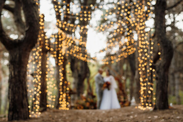 man and woman got engaged in autumn forest