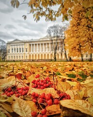 Golden autumn in the Mikhailovsky Park. Russia, St.Peterburg 
