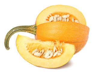 Ripe cut pumpkin on white background
