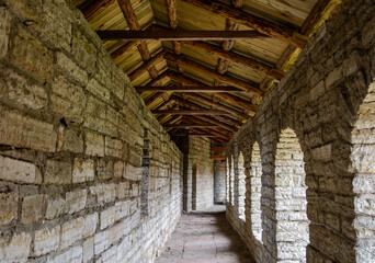 gallery of the fighting course on the fortress wall. Oreshek Fortress. Shlisselburg Fortress near...