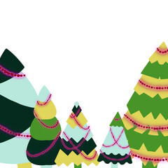 Christmas tree card on a white background. Stylized holiday spruces. Card, cover, decoration, invitation, frame