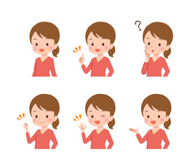 色々なポーズの私服の女性のイラスト