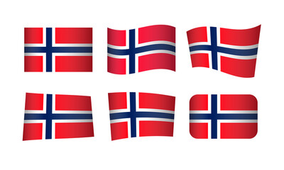 Norwegian Flag Set Norway Norge 17. Mai 17th of May Web Icons Logo - Waving Scandinavia National Nation North Flagg Norden Sticker Icon Button Symbol Shaded Constitution Day Roald Amundsen South Pole