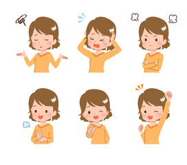 色々なポーズの私服の女性のイラスト