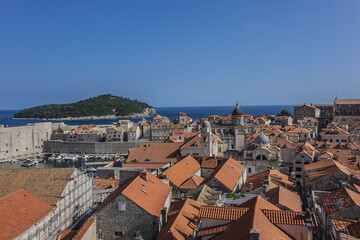 Fototapeta na wymiar Picturesque Old Town of Dubrovnik. View from the fortress wall. Dubrovnik - UNESCO World Heritage Site. Croatia, Europe.