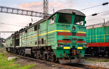 Diesel locomotive at a depot in Ukraine