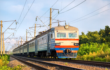 Fototapeta na wymiar Suburban electric train in Odessa region, Ukraine