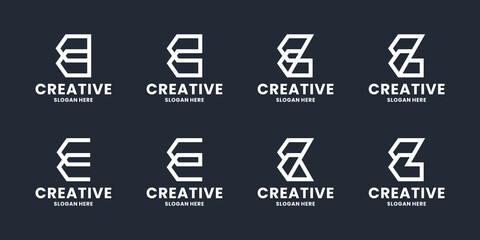 set of abstract initial letter E logo design. monogram line art style for business company