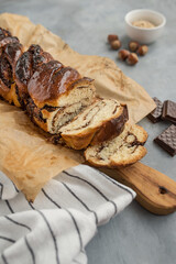chocolat halzenut babka  on grey background