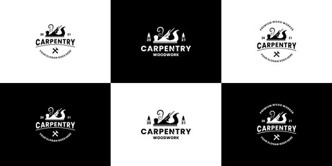 set of vintage carpentry logo design vector - obrazy, fototapety, plakaty