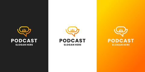 podcast logo design. combine microphone with bubble chat