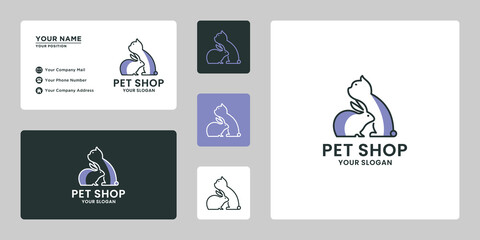 pet shop logo design cat and rabbit combination