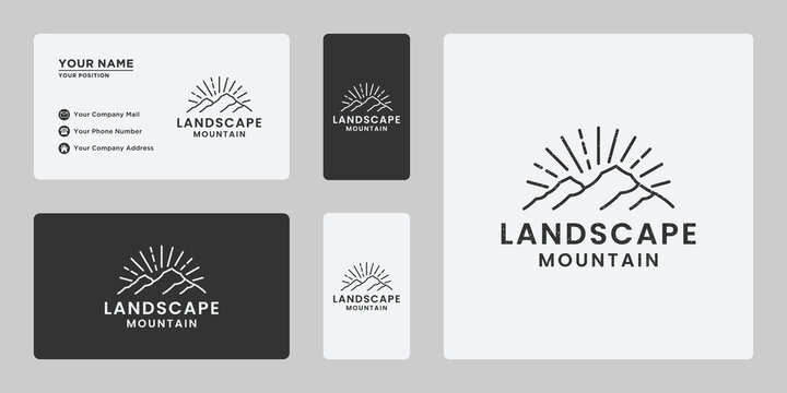 retro landscape mountain logo design template