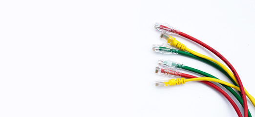LAN network connection ethernet cables on white