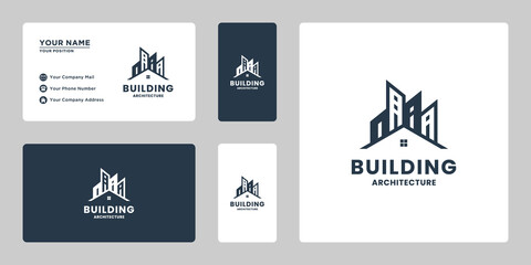 real estate building logo design. house and city combine.