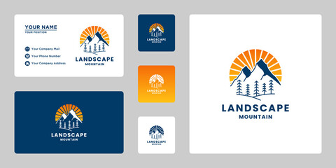 Fototapeta premium vintage mountain landscape logo design. minimalist retro landscape hill